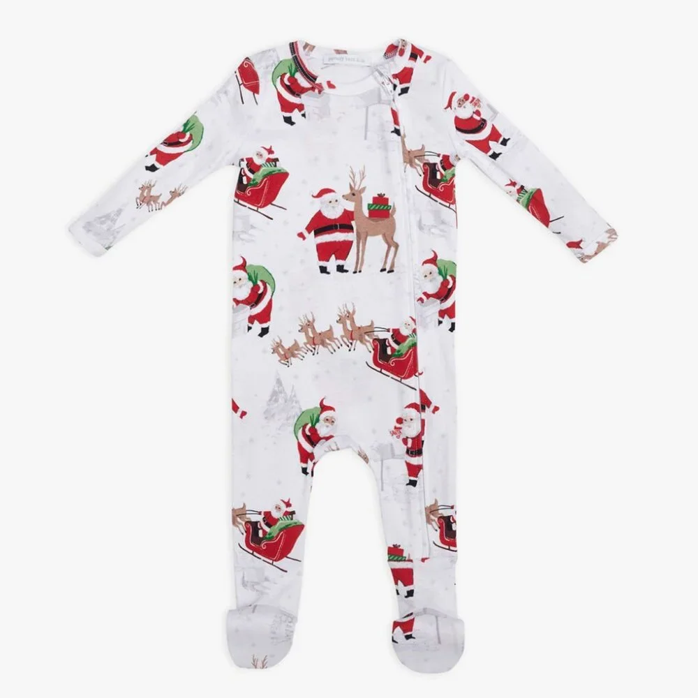 Pottery Barn Organic Heritage Santa Nursery Pajama White/black 9-12 Months